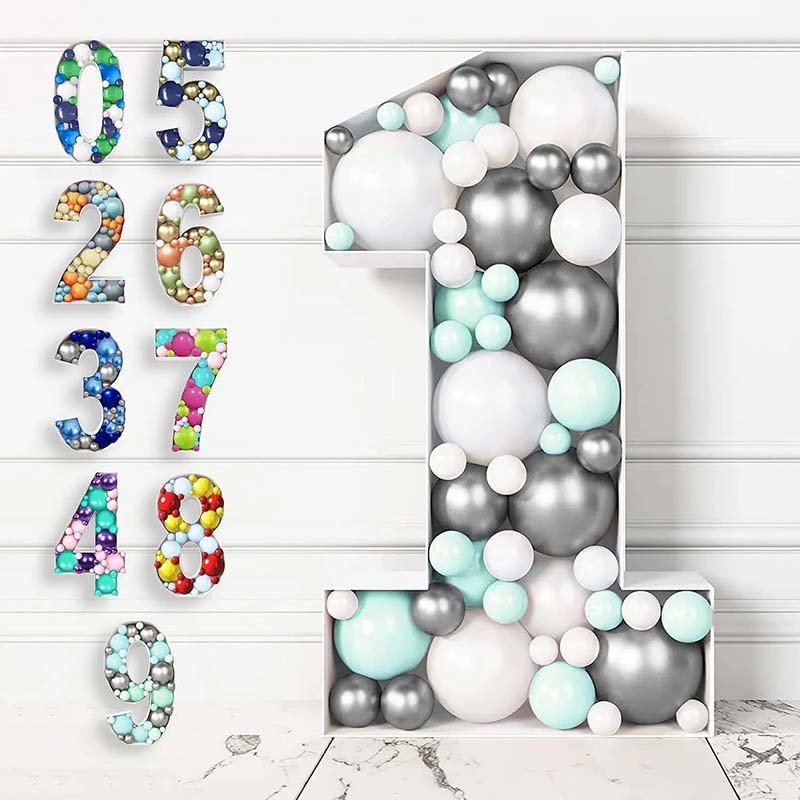 73/100/120CM Number 0 To 9 Letter Balloon Marquee Filling Box Stand DIY Baby Birthday Organic Mosaic Number Decor Balloon Frame