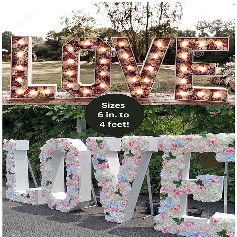 4ft 3ft big 3D metal solid decoration floral flower marquee letters for bridal baby shower wedding party props backdrop
