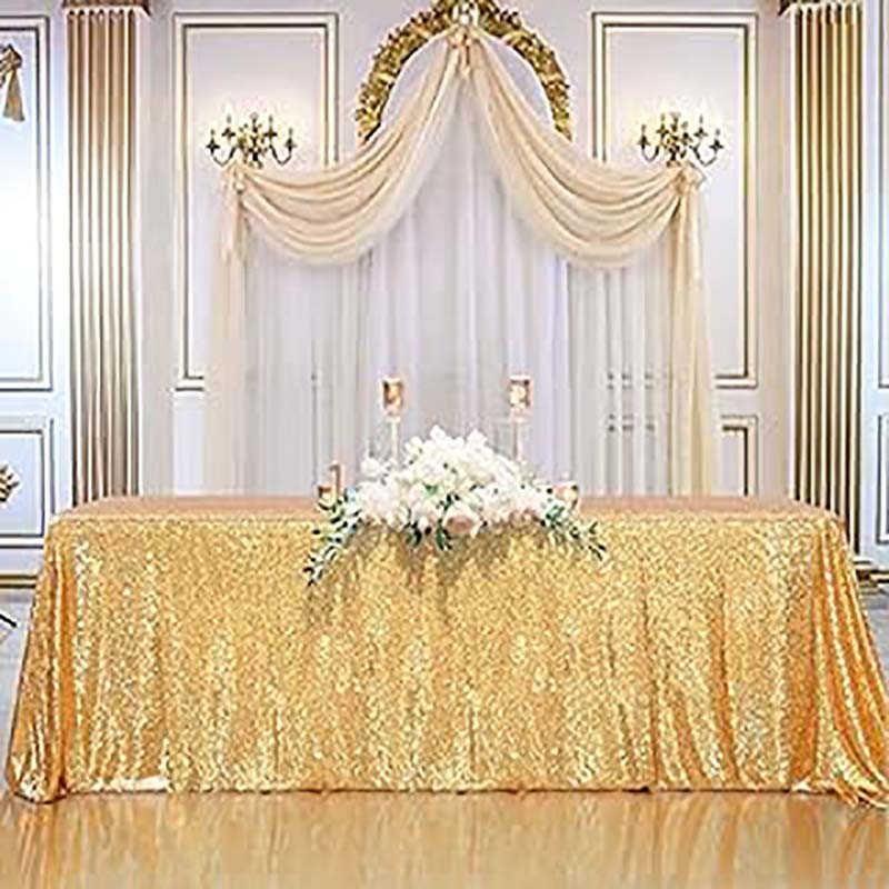 Champagne Poly Satin Linens High Cocktail Table Cloth With Organza Sash