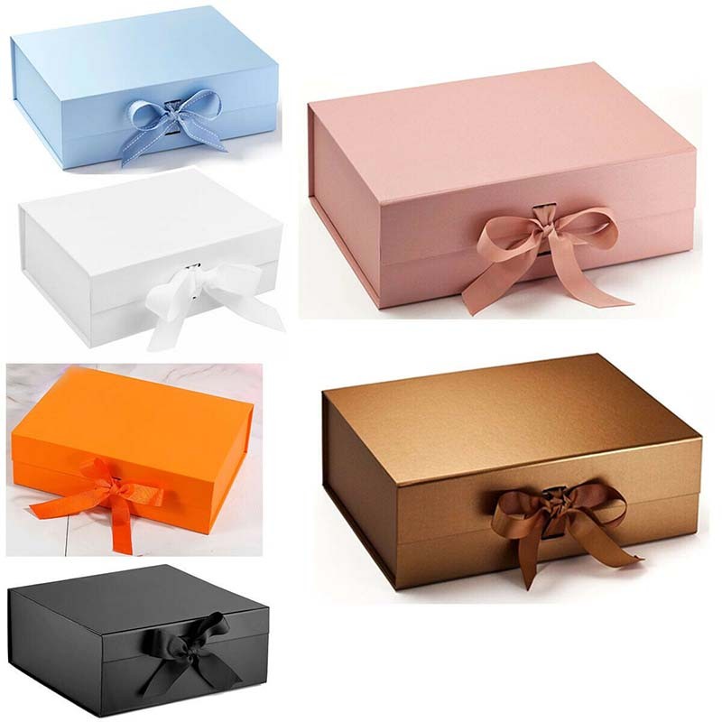 Custom Logo Magnet Rigid Box Packing Ready To Ship Personal Large Black Luxury Ribbon Paper Box With Magnetic Closure Gift Box