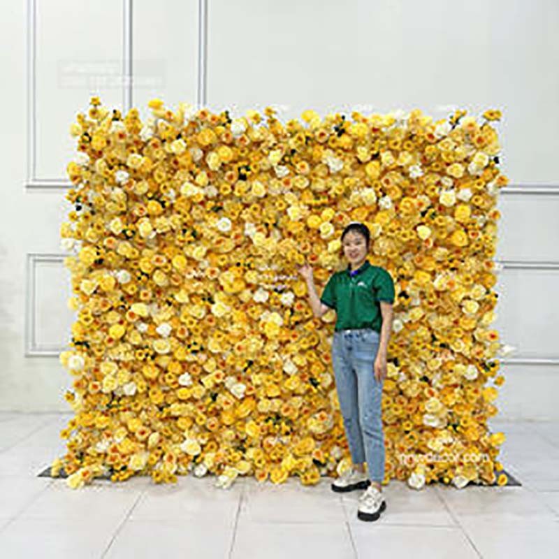 Simulation yellow rose peony flower wall wedding event photography background wall window decoration flower row