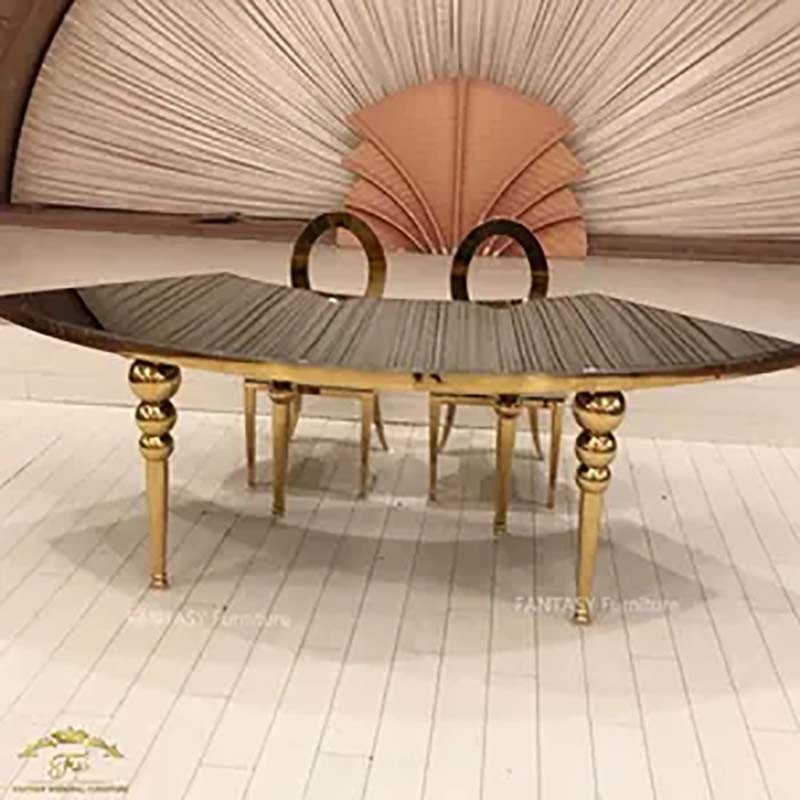 Luxury Stainless Steel Round Banquet Party table Dining Dinner table Glass Serpentine Wedding Cake Table for Event