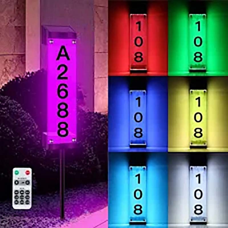 colorful Outdoor water proof Number Light Solar for Houses Mailbox, Patio Wall-Mounted or Floor-Plugged Address
