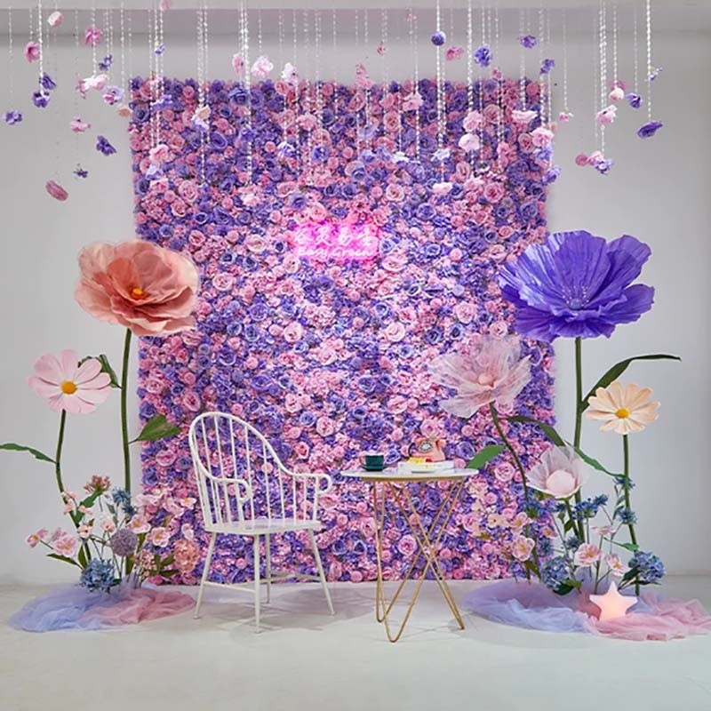 Artificial Floral Panels Wall -12 Pcs Purple Silk Wedding Flower Roses Event Backdrop for Indoor Outdoor Decoration Mother's Day Birthdays Party Home Decor 15x15inch