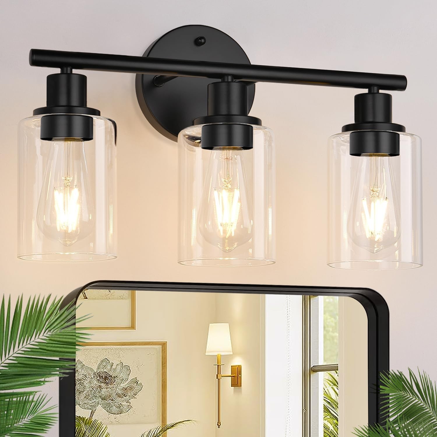 Vintage 3 Lights Bathroom vanity light Black mirror lamps with Clear Glass Shade Hallway Cabinet Porch Wall sconces indoor home
