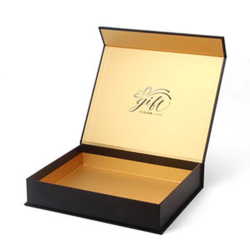 Luxury Magnetic Gift Box Packaging Ribbon Handle Folding Custom Logo Hard Rigid Cardboard Paper Black Gold Boxes Clothing