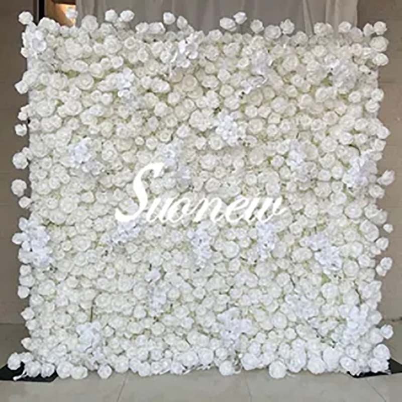 3D Rose Flower Wall Panel Wedding Decoration 8X8 Floral Wall Backdrop flower vase backdrop Roll up White Silk Roses Flower Wall